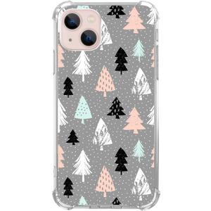 Pink White Black Christmas Trees Case Compatible with iPhone 15, Winter Christmas Cartoon Case for iPhone 15, Cool TPU Bumper Phone Case Cover