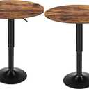 HOOBRO 2 Pcs Bar Table, Height-Adjustable Round Pub Table 27-35.4 Inches with Sturdy Base, Modern Style, Easy to Assemble, Suitable for Small Space, Rustic Brown and Black BF58BTP201G1, 21.7"L x 21.7"W x 27"-35.4"H