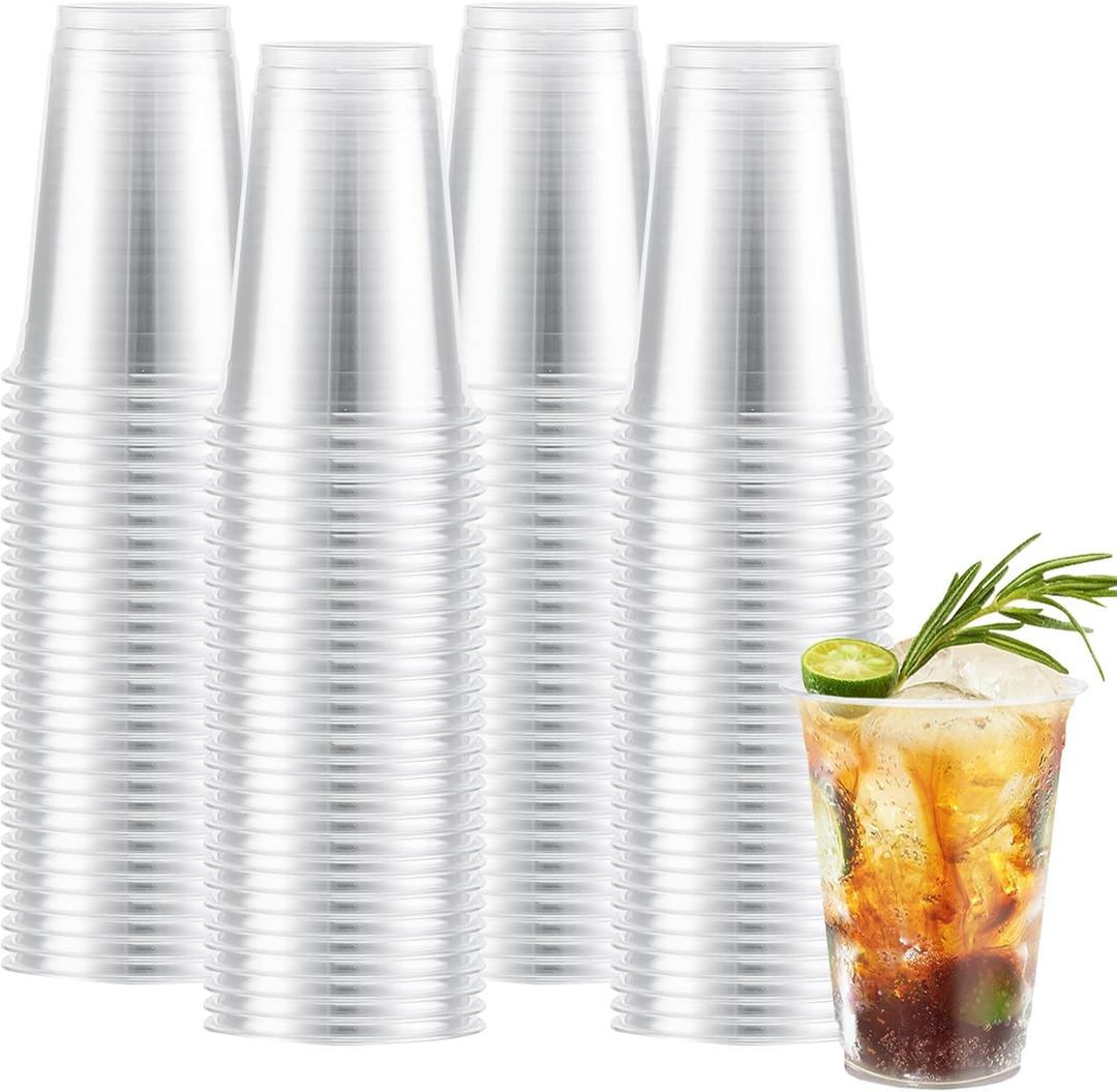 12 oz Clear Plastic Cups, 300 Count Disposable Dringking Cups, 12 Ounce Cold Plastic Party Cup Bulk, PET Clear Cup for Iced Coffee, Smoothie, Cold Beverage