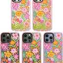 for iPhone 13 Pro MaxCase Cute - Durable Shockproof 6.6 ft Drop Impact Phone Case - Funny Passion Flower Design (6.7") Glitter Pink