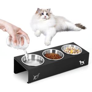 Elevated Cat Food Bowl,15Tilted Stand Anti Vomiting Raised Cat Dishes for Food and Water,3 Stainless Steel Bowls,Non-Slip No Spill,Cats and Puppy