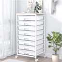SYKIARIOL Rolling Storage Cart with Drawers,Utility Cart With 8 Drawers and Wooden Tabletop,Rolling Drawer Cart,Storage Drawer Cart for Living Room,Classroom,Bedroom,Bathroom,Dorm,Office,White