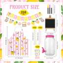 208 Pcs Pink Lemonade Stand Supplies Kit Include 1 Gallon Plastic Drink Dispenser, Pink Yellow Lemonade Banner, 100 Cups with Straws, Waterproof Apron, Blackboard for Summer Lemon Stand Party Decor