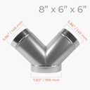 45 Degree 8 x 6 x 6 Inch Y Shape Duct Splitter - Metal 3 Way Connector - Galvanized steel - Duct Adapter - for Dryer Vent, Exhaust Fan, Hose, Home or Industrial HVAC Exhaust Ventilation