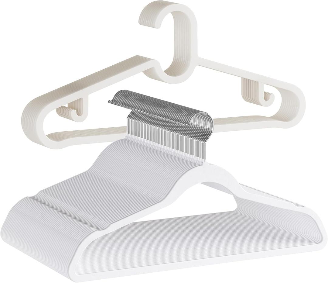GETORO Velvet Hangers - 50 White/10 Beige Non Slip Felt Hangers for Coats, Pants, Dresses
