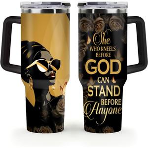 Sistabag - Coffee Tumbler For Black Women - Birthday, Mother's Day, For Women, Pride Tumbler For Woman (She Who Kneels Before God, 40 Oz)