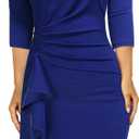 AISIZE Women's Retro 3/4 Sleeve Ruched Elegant Business Pencil Sheath Dress (Royal Blue)