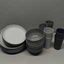 Klickpick Home 32 Pieces wheatstraw Dinnerware Set with 8 Each of Dinner Plates Desert Plates Cereal Salad Bowls Cups Unbreakable Modern Dinner Set for Microwave Dishwasher Safe Reusable Grey stone