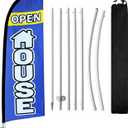 8FT Open House Flag with Pole Kit, Open House Signs for Real Estate, Ground Stake for Outdoor Open House Sign for Realtors, Homes for Sale or Rent