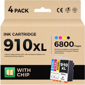 910XL Ink Cartridges Combo 4-Pack High Yield Replacement for HP 910 910XL Ink Compatible with HP OfficeJet 8010 8020 Pro 8030 8015 8025 8028 8035 8018 8022 e Printers Color Black Cyan Magenta Yellow