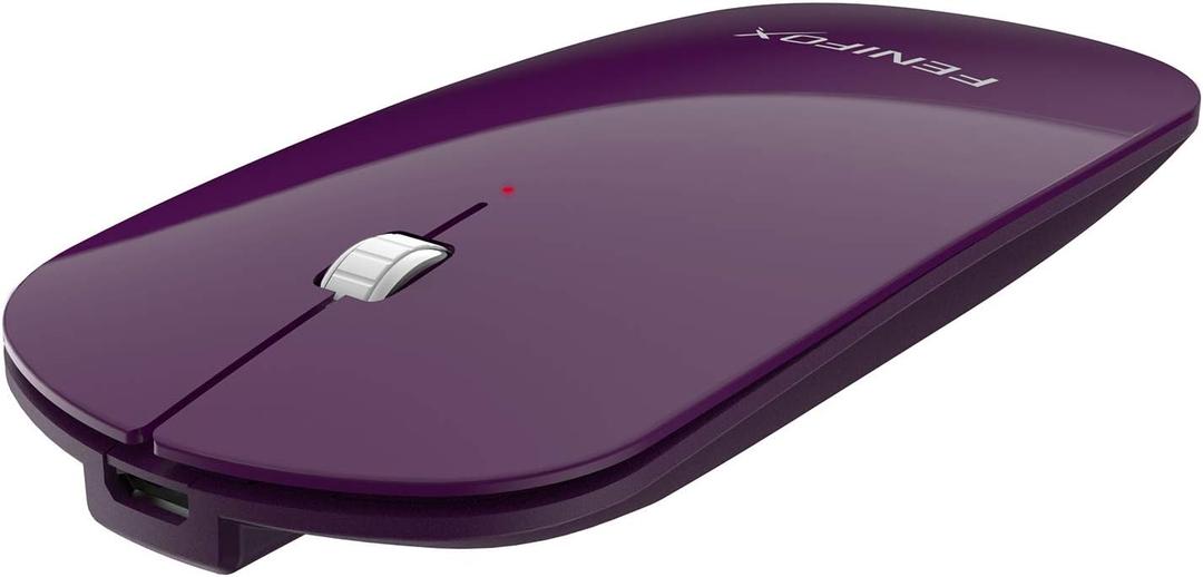 FENIFOX Bluetooth Mouse Slim, Whisper-Quiet Mini Flat Portable Mobile Mice Rechargeable Compatible with Laptop, PC, Android Windows Tablet - Deep Purple