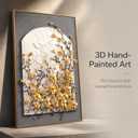 3D Textured Boho Floral Wall Art for Hallway,Hand Pained Yellow Flower Oil Painting Decor for Living Room,Metal Framed Artwork for Kitchen Ready to Hang 28x40inches