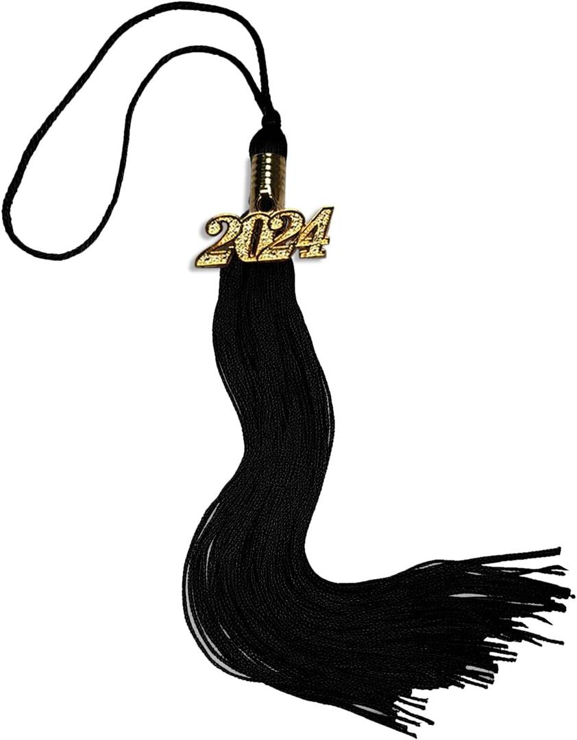 6 x 2024 Graduation Tassel with 2024 Gold Charm, Tassels Graduation, Graduation Gift, Tassel for Graduation Cap, Tassel Suitable for Graduation Hat, Black