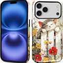 Case for iPhone 17 Pro,Hybrid Heavy Duty 2 in 1 Full Body Rugged Shockproof Protection Glossy Case for iPhone 17 Pro Garden Resting Cat