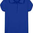 Nautica Girls' School Uniform Short Sleeve Polo Shirt, Button Closure, Soft Pique Fabric (8-10, Royal)