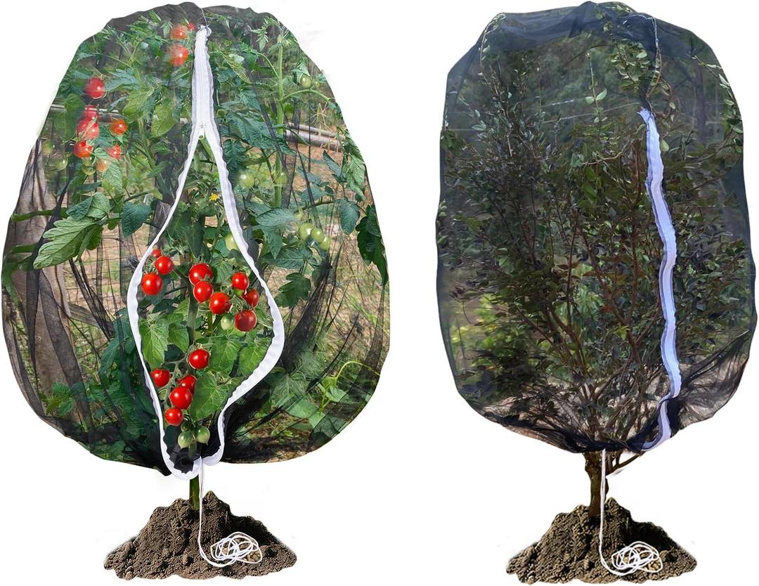 Fruit Tree Netting, RIFNY 5.85 x 3.9 FT Blueberry Bush Netting Cover with Zipper Drawstring, Outdoor Mosquito Net Garden Netting Cover Protector Plant from Birds Cicadas Animals Insect (2 PCS, Black)