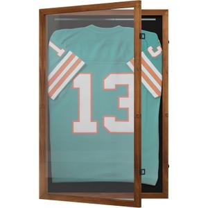 Flash Furniture Banks Jersey Display Case, Hanging PVC Tube, Velvet Lined Back, Foam Sheet Insert, Acrylic Window, Anti-Theft Lock with Keys, 24x36, Rustic Brown