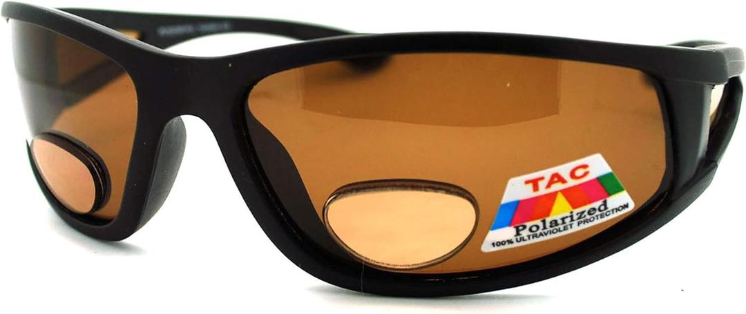 JuicyOrange Mens Wrap Around Sport Sunglasses Polarized Plus Bifocal Reading Lens Black (black (brown), 2.75)