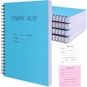 4 Pack Tardy Slip Book with Carbonless Duplicates 3.5 x 4.3 Inch Tardy Slips Per Book Form Register Copy for School Recording Student Late Arrivals Easy Removal Fold and Tear