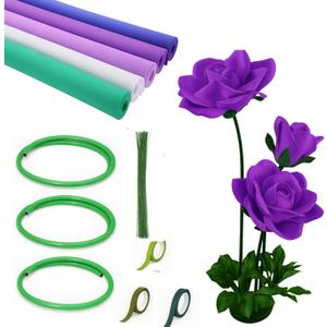 Fuyoooo 111 Pcs Giant Flowers DIY Making Kit, Include 13" x 39" Foam Paper for Crafts 14.76 ft Flexible Pipe for Giant Flowers Floral Stems Wire Floral Tape for Wedding Birthday Party Decor(Purple)