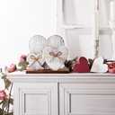 Rustic White Distressed Wood Heart Table Decorations Sign, Farmhouse Valentines Galentines Day Decor, Plain Heart Vintage Lace Bows Tiered Tray Centerpieces Decor for Home Office Mantel Gifts