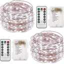 Twinkle Star 2 Pack Christmas Fairy Lights Battery Operated, Total 66 ft 200 Led String Lights Remote Control Timer Twinkle String Lights 8 Modes Firefly Lights for Garden Party Indoor Decor, White
