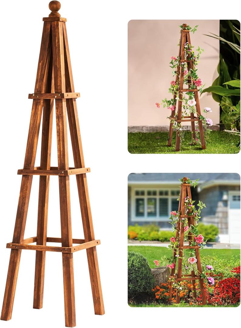 Idzo 61-Inch Wood Obelisk Trellis for Climbing Plants, Outdoor & Indoor Garden Decor, Light Brown, Durable, Space-Saving, Easy Assembly, Ideal for Patio & Yard  Upgraded 2025 Idzo 61-Inch Wood Obelisk Trellis for Climbing Plants, Outdoor & Indoor Garden Decor, Light Brown, Durable, Space-Saving, Easy Assembly, Ideal for Patio & Yard  Upgraded 2025