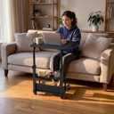 WINAZ Small Rolling Desk for Small Spaces - 24" Portable Desk with Wheels, Height Adjustable C Shaped Side Table Mobile Laptop Desks with 2-Tier Storage Shelves for Bed Sofa, Black