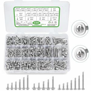 420pcs #8#10 Sheet Metal Screws Assortment Kit, 410 Stainless Steel Self Tapping Screws for Metal, Self Drilling Screws, 6 Sizes (1/2", 5/8", 3/4", 1", 1-1/4", 1-1/2")Modified Truss & Hex Washer Head