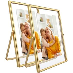 AhaGo Gold Floating Frame, 5"x7", Vertical, 2 Set, For Picture 4x6, 3.5x5,2x3, Small Desktop Photo Frames, Classy Gift For Anniversary, Wedding or Birthday