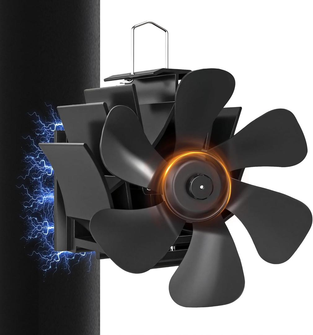 Wood Stove Fan with Magnet: Fireplace Fan for Wood Burning Stoves, Heat Powered Pipe Fireplace Fan Quiet Warm Air Circulation for Log Burner/Camping Hot Tent Stove (Stick on Chimney Tube, 6-Blades)