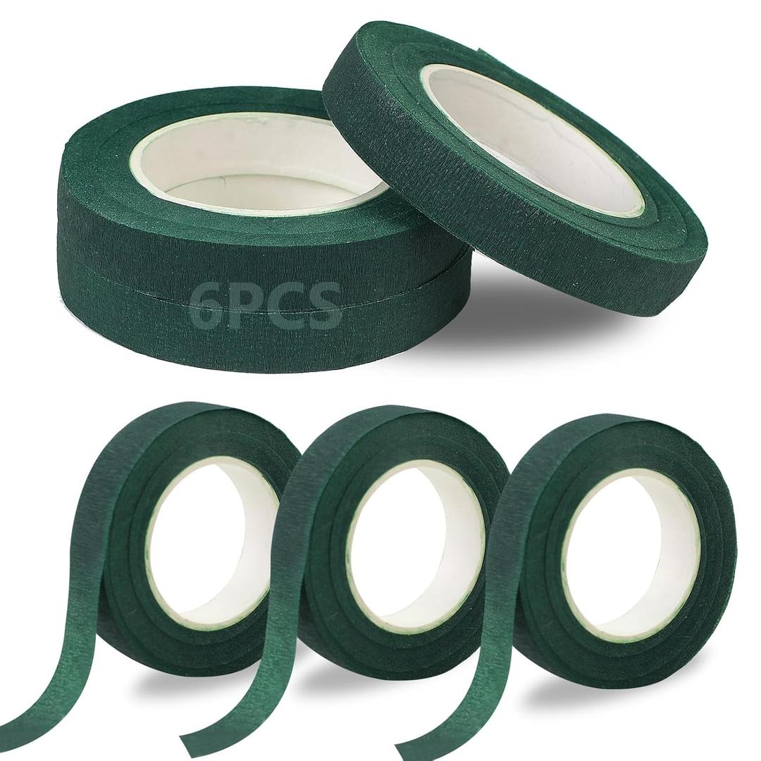 DSUWAZU 6 Roll Floral Tape 1/2inch Flower Tape Dark Green, Floral Tapes for Bouquet Stem Wrapping and Floral Crafts, Wedding Bouquet