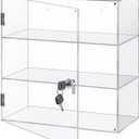 Barydat Acrylic Display Case with Lock Key Countertop Display Case Clear Showcase Display Cabinet Multi Functional Safe Storage Box for Retail Store (Fixed 3 Tier,15.7 x 15.7 x 7.8 Inch)