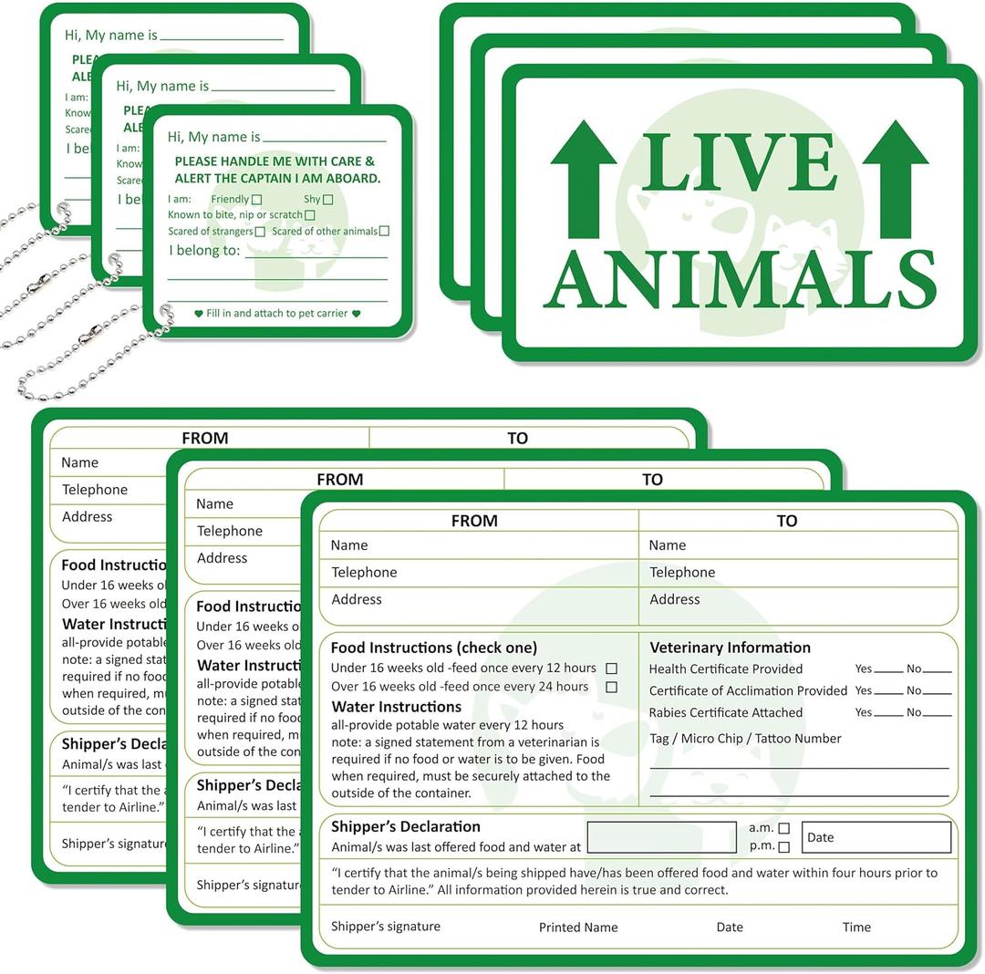 50 Pcs Live Animal Stickers Labels for Airline Cargo Crates Includes Fragile Arrow Markings Great for Shipping Packing Safely This Side Up Handle Warning Care Tags (Green)