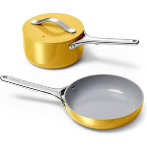Caraway Mini Cookware Set - Non-Stick Ceramic Fry Pan (1.05 qt, 8") & Sauce Pan (1.75 qt) - Non Toxic, PTFE & PFOA Free - Oven Safe & Stovetop Agnostic (Gas, Electric & Induction) - Marigold
