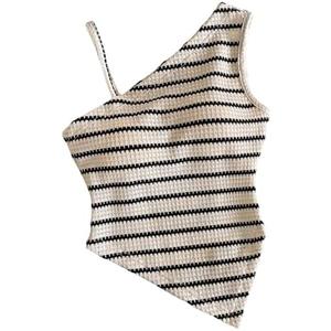 OYOANGLE Girl's Striped Crochet Tank Top Asymmetrical Neck Fitted Sleeveless Hanky Hem Tops, Size 12 Y