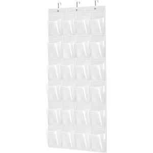 Over The Door Shoe Organizer - Space Saving Shoe Rack for Closet Door with 24 Pockets and Hook, Shoe Holder Back of Door Organizers for Shoes, Hanging Shoe Organizer(White) (1pc)