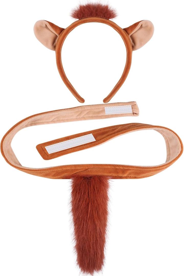 Horse Ears Headband and Tail Set, Chipmunk Ears Headband, Animal Cosplay Costume Accessories, Perfect for Halloween, Christmas, Forest and Zoo Theme Parties, Dress-Up and Roleplay