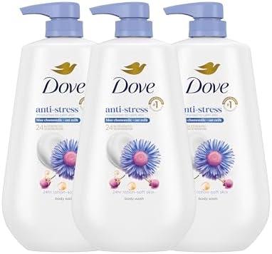 Dove Body Wash with Pump 3 Count Anti-Stress Blue Chamomile & Oat Milk, for 24hr Lotion-Soft Skin Moisturizing Skin Cleanser with No Sulfates No Parabens Dove Body Wash with Pump 3 Count Anti-Stress Blue Chamomile & Oat Milk, for 24hr Lotion-Soft Skin Moisturizing Skin Cleanser with No Sulfates No Parabens