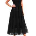 PRETTYGARDEN Women's Summer Tulle Midi Dress Sleeveless Smocked Ruffle Flowy Mesh Dresses Party Wedding Guest Sundress S