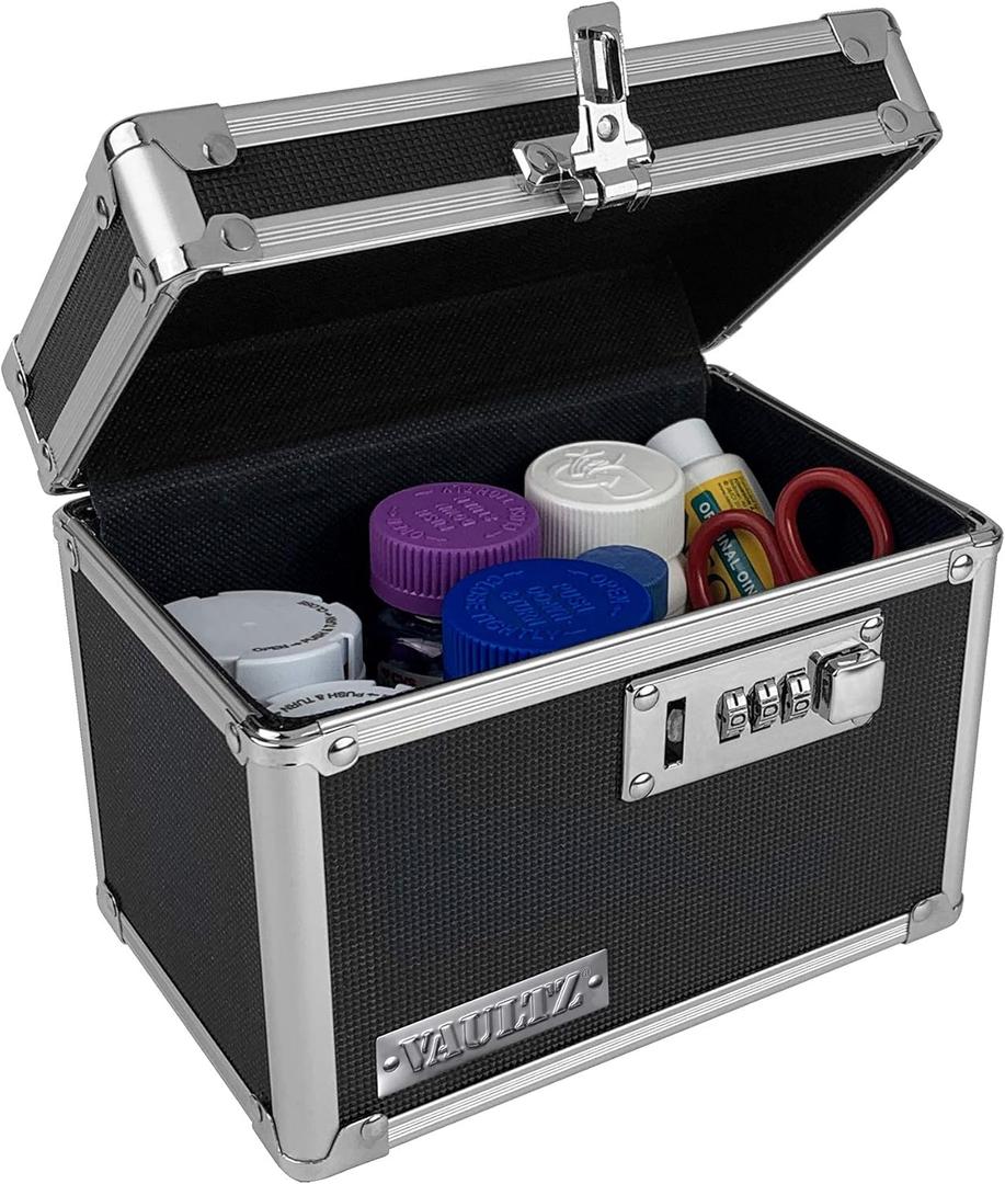 Vaultz Medicine Lock Box - 5 x 7 x 5 Inches - Secure Cabinet Safe with Combination Lock - Ideal for Medications and Small Valuables - Black