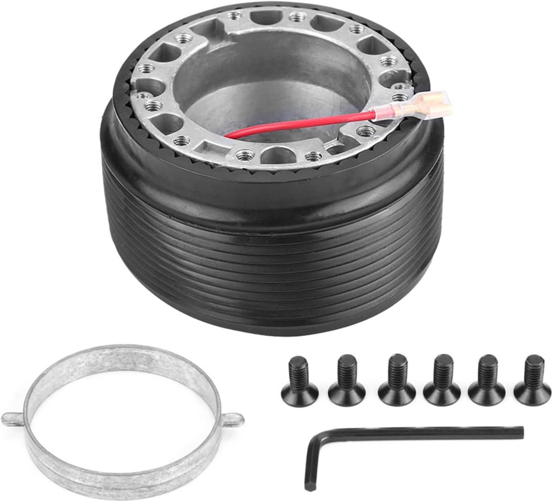 Qiilu Steering Wheel Hub Adapter Aluminum 6-Hole Hub Adaptor Kit Black for 323 Miata MX3 MX5 MX6
