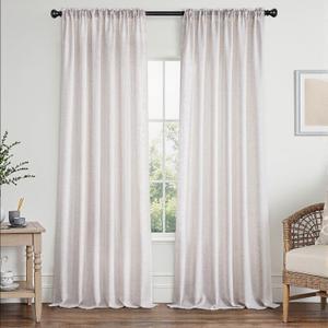 MIULEE Bleached Linen White Curtains 90 Inch Length 2 Panels Set for Living Room Bedroom Semi Sheer Light Filtering Farmhouse Rod Pocket Long Soft Thick Linen Textured Window Drapes W42XL90