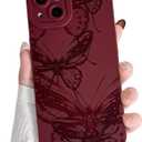 NITITOP Compatible with iPhone 13 Mini Case Cute Aesthetic Butterfly Pattern for Women Girls Soft TPU Shockproof Stylish Full Camera Protective Phone Cover - Wine Red
