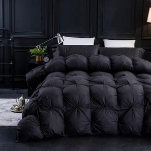 Three Geese Pinch Pleat Waterfowl Feathers and Down Comforter Cal King Size Duvet Insert,750+ Fill Power,1200TC 100% Cotton, Premium All Seasons Black-Gray Warm Hotel Comforter with 8 Tabs.