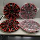 Hex Autoparts Universal Hub Caps - BK Style - Compatible with 15 Inch Tires & Wheels Car Truck, R15 Tire Rim Covers Set of 4 (Black & Red)