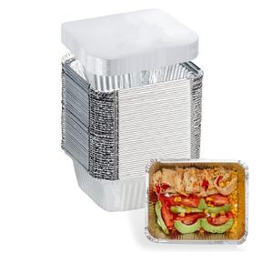 100 Pack - Aluminum Pans with Lids -1LB(5"4"),Foil Pans - to Go Food Containers,Recyclable Aluminum Foil with Strong Seal for Cooking, Baking,Meal Prep,Take Out,Freeze