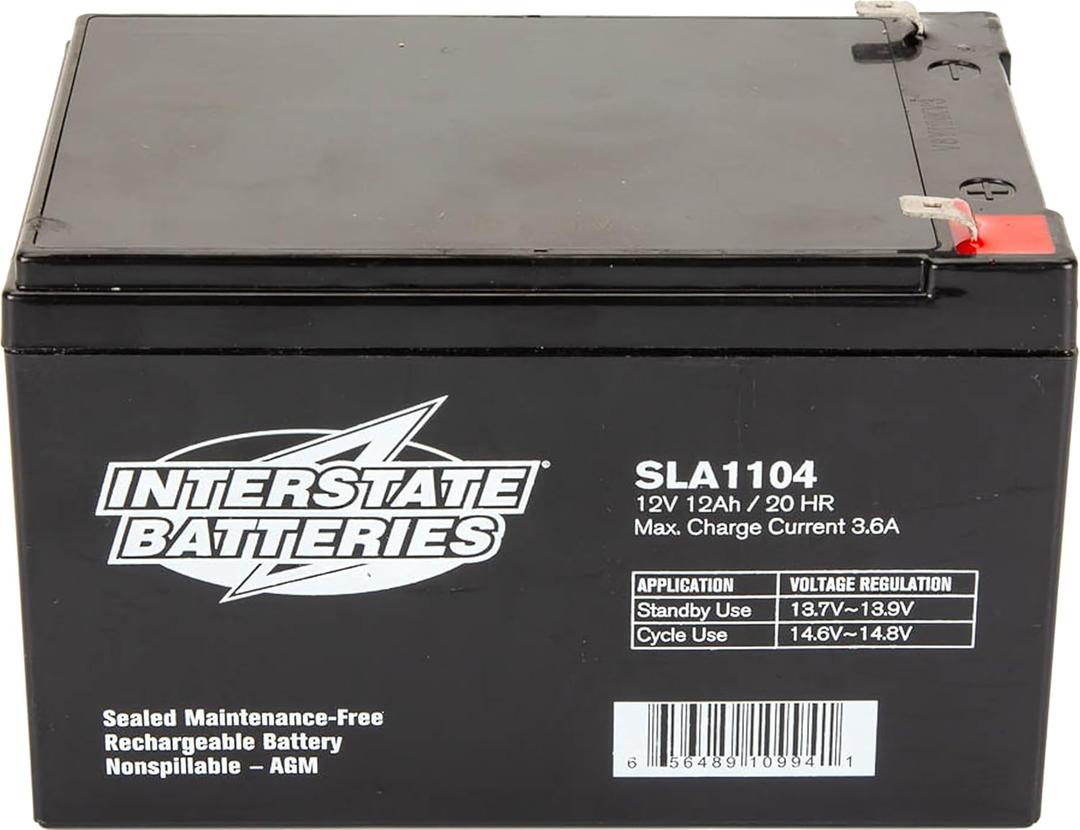 Interstate Batteries 12V 12Ah Battery (F2 Terminal) SLA AGM VRLA Rechargeable Replacement for Electric Fences, Generators, Medical Devices, Universal Power (SLA1104)