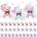 Poen 27 Pack Easter Stuffed Animals Bears with Cards Set Bulk Pastel Bunny Plush Easter Party Favors Baskets Filler Stuffers Classroom Exchange Prize Gift for Egg Hunt Party Favors (White Purple)