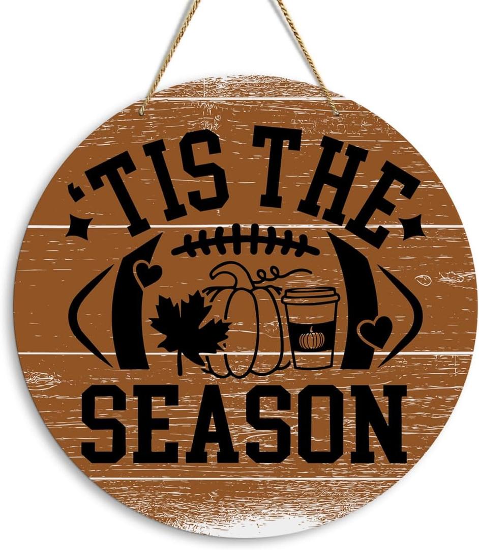2 x Fall Football Vintage Wooden Hanging Sign Tis The Season Autumn Thanksgiving Wall Door Decor Fall Decorations for Home Office Classroom Party Living Room Porch Indoor Outdoor